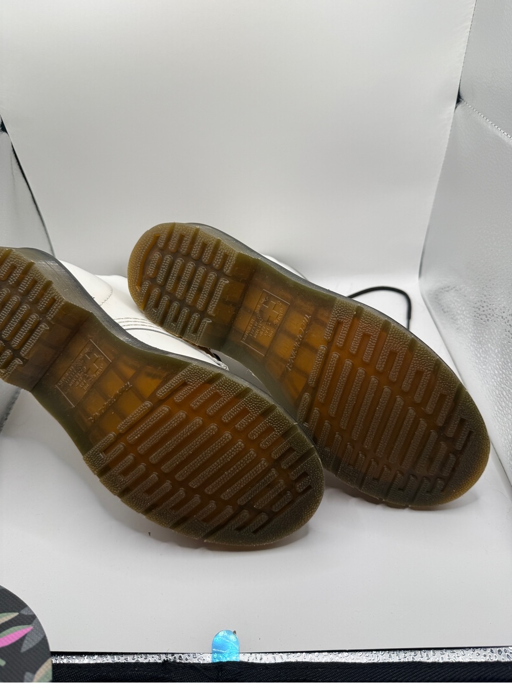Dr. Martens White Lace-Up Combat Boots with Black Trim and Yellow Stitching - Picture 6 of 6